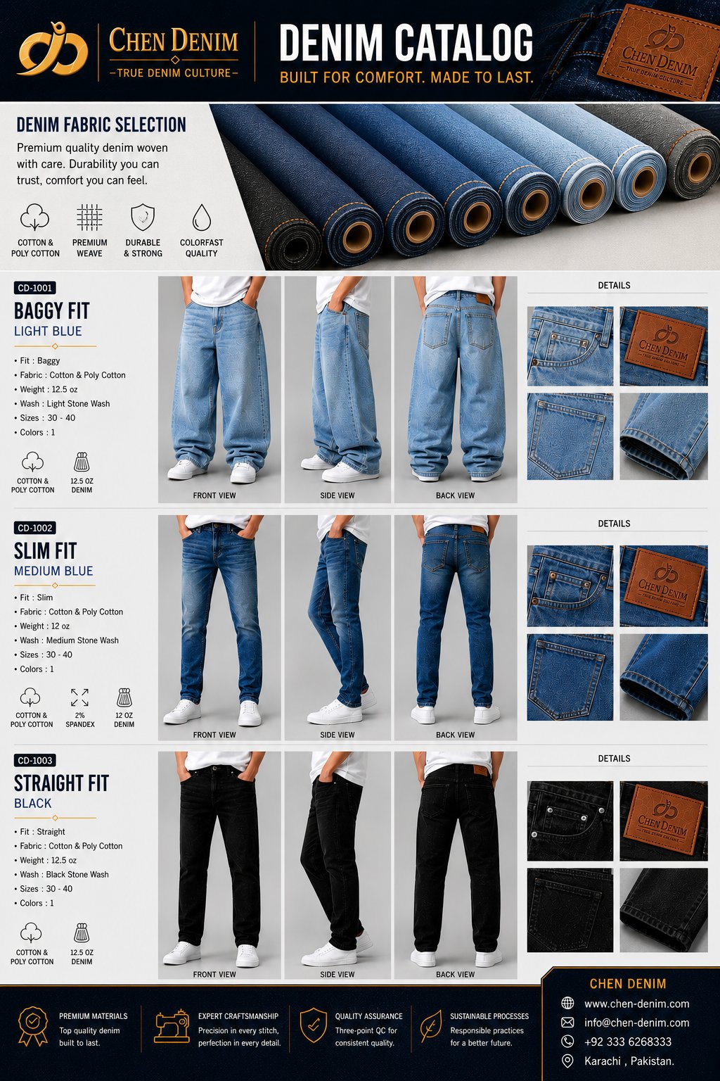 Chen Denim — complete denim catalog with three signature fits